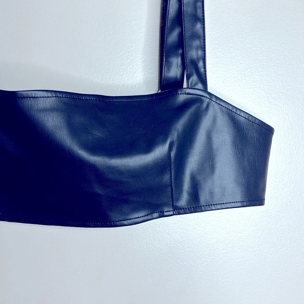 WhoworeWhat | Black Faux Leather Adjustable Bralette | Rebel Undershirt | Biker